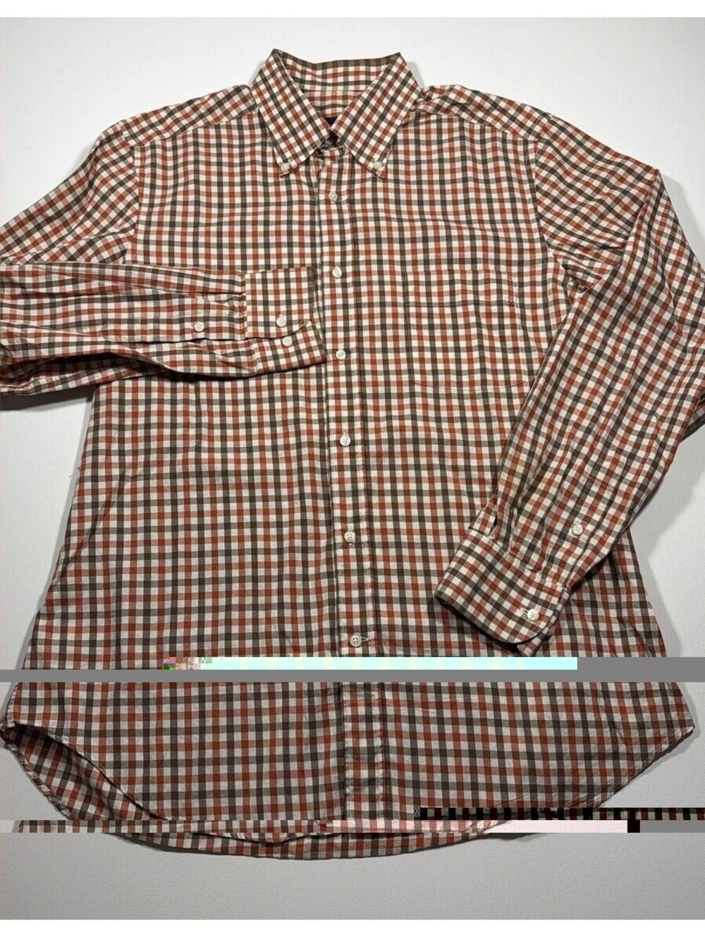 Massimo Dutti Mens Gingham Check Shirt Orange Brown Button Up XL